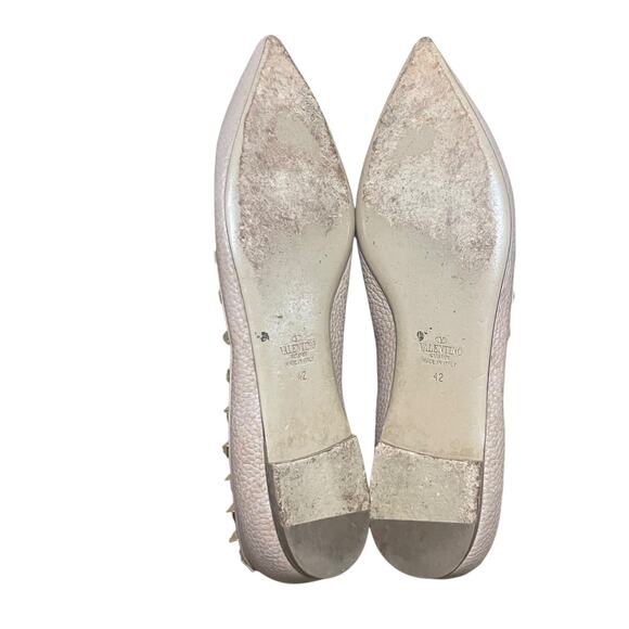 Valentino Garavani Flats 11.5 Blush Rockstud Leather Pointed Pebbled Ballerina - Picture 3 of 11
